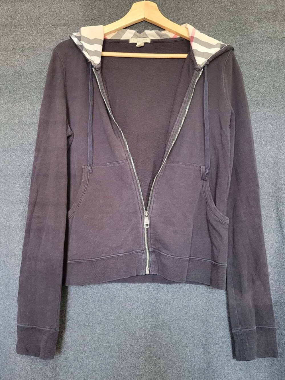 Burberry Brit Black Nova Check Hoodie Zip Up Women’s Slim Fit Y2K Iconic